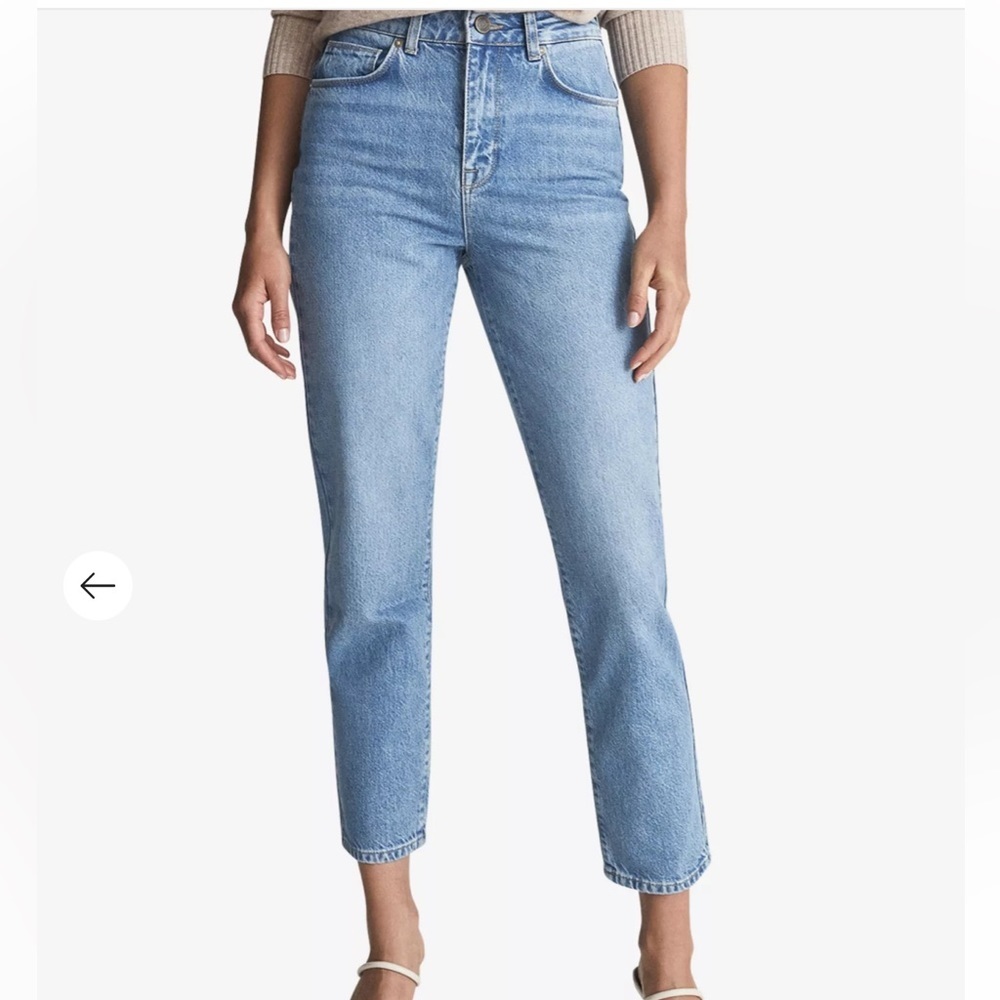 REISS Raye high-rise slim-fit straight denim in light blue jeans sz 28